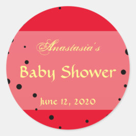 Pegatina Redonda Whimsical Ladybug Baby Shower Invitación Red Black