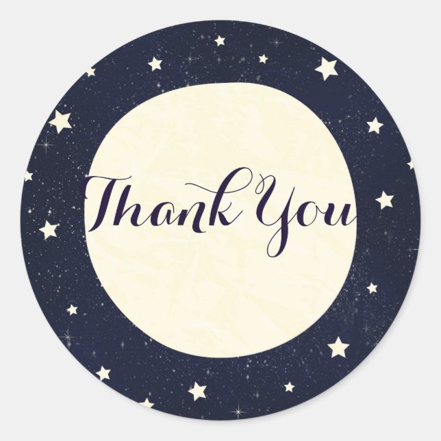 Pegatina Redonda Whimsical Moon & Stars Celestial Baby Shower Favor (Anverso)