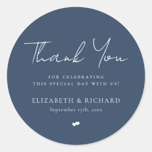 Pegatina Redonda Whimsical Navy Blue Script Gracias Boda