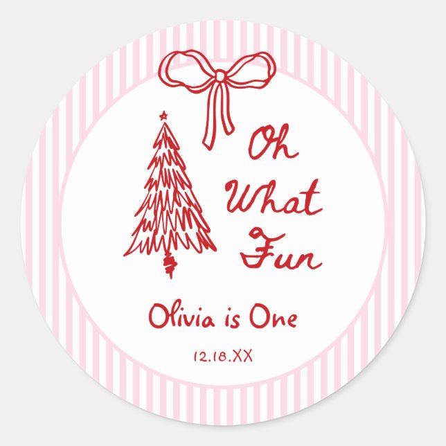 Pegatina Redonda Whimsical Oh What Fun Girl 1st Birthday Party (Anverso)