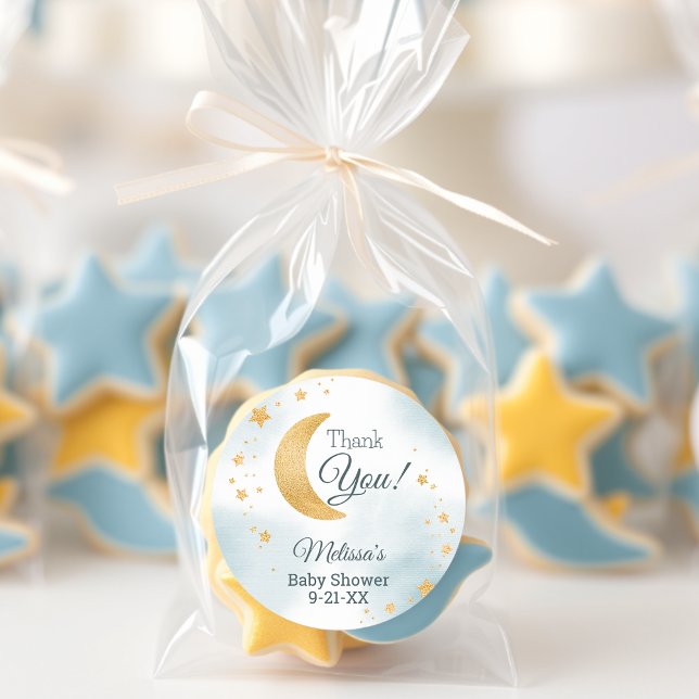 Pegatina Redonda Whimsical Over the Moon Gracias Baby Shower (Whimsical Over the Moon Thank You Baby Shower Classic Round Sticker)