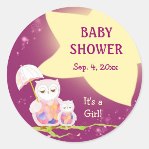 Pegatina Redonda Whimsical Owls Baby Shower Favor