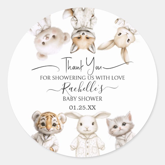 Pegatina Redonda Whimsical Pajama Parade: Baby Shower Thank You (Anverso)