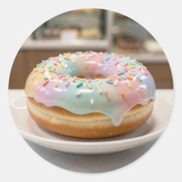 Pegatina Redonda Whimsical Pastel Glass Glaze Donut Glossy  