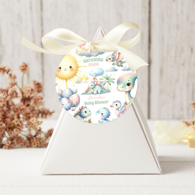 Pegatina Redonda Whimsical Pastel Hatching Pronto Dino Baby Shower (Subido por el creador)