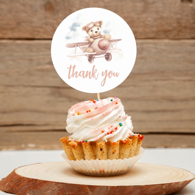 Pegatina Redonda Whimsical Pink Airplane Adventure Baby Shower (Subido por el creador)