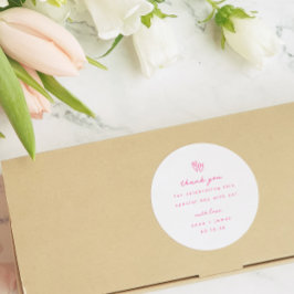 Pegatina Redonda Whimsical Pink Doodle Heart Wedding Favor