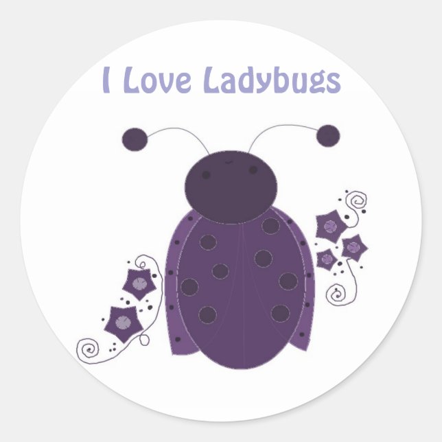 Pegatina Redonda Whimsical Purple Ladybug (Anverso)