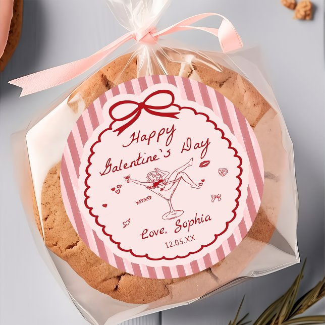 Pegatina Redonda Whimsical Red Happy Galentine's Day Sticker (Subido por el creador)