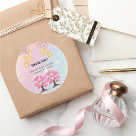Pegatina Redonda Whimsical Sakura Cherry Blossom Tree Baby Shower