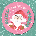 Pegatina Redonda Whimsical Santa Merry Christmas Pink Pegatinas<br><div class="desc">Pegatinas de vacaciones rosados con la cara de un Santa Claus que hace guiños. Personalízalos con tu propio texto o mantén la "¡Feliz Navidad!" en . Son perfectos para usar como sobres y bolsos favorecedores sellos , o para embellecer regalos . También disponible en un color azul oscuro. © ArianeC...</div>