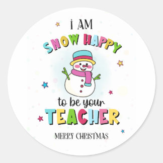 Pegatina Redonda Whimsical Snowman Teacher Holiday Tags 