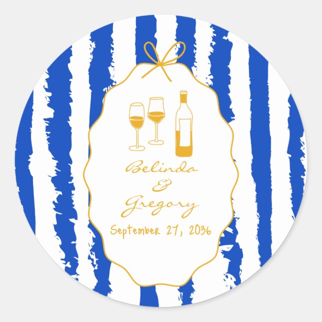 Pegatina Redonda Whimsical Stripes Handwritten Painted Wedding  (Anverso)