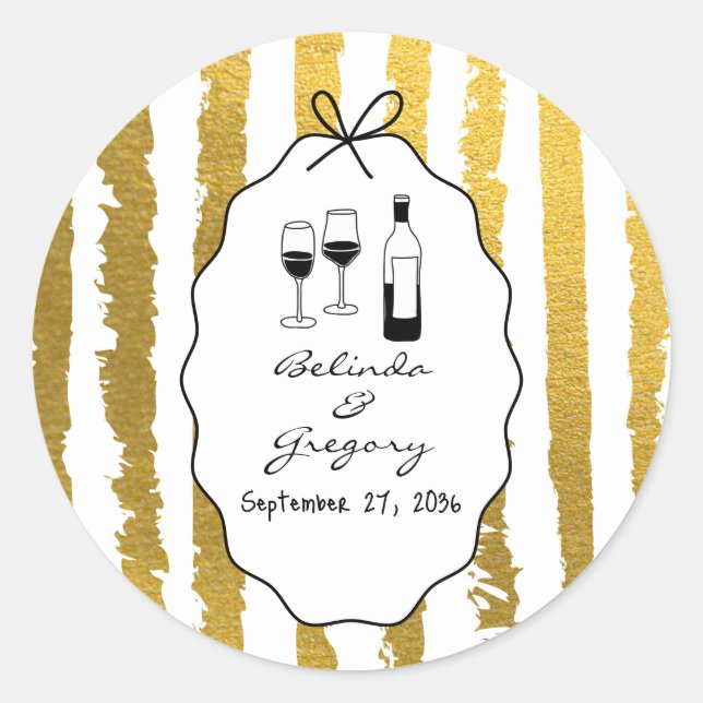 Pegatina Redonda Whimsical Stripes Handwritten Painted Wedding  (Anverso)