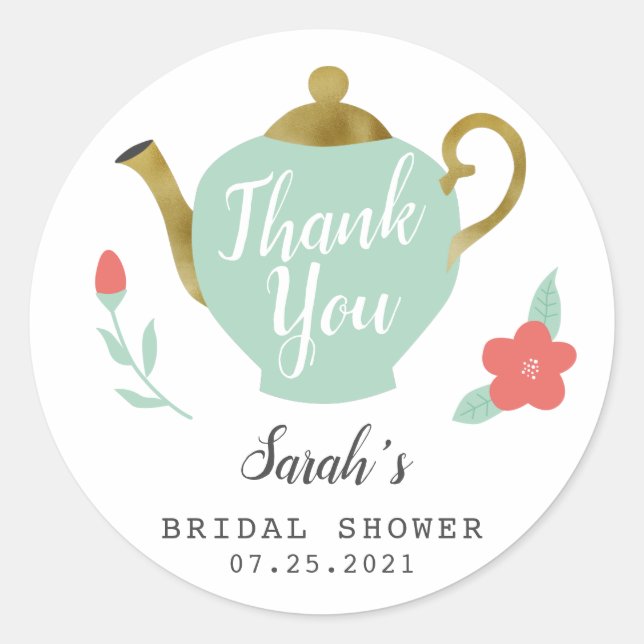 Pegatina Redonda Whimsical Tea Fiesta Bridal Shower Favor (Anverso)