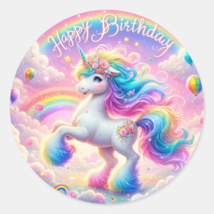 Pegatina Redonda Whimsical unicornio pegatinas de cumpleaños