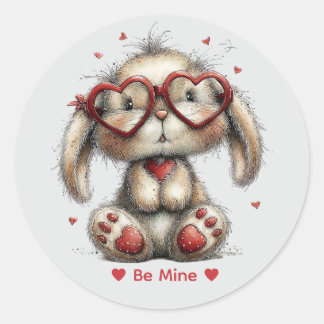 Pegatina Redonda Whimsical Watercolor Bunny Love Sticker