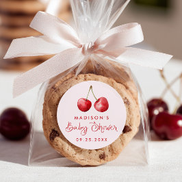 Pegatina Redonda Whimsical Watercolor Cherry Baby Shower