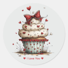 Pegatina Redonda Whimsical Watercolor Cupcake Love  Sticker