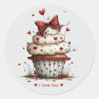 Pegatina Redonda Whimsical Watercolor Cupcake Love  Sticker