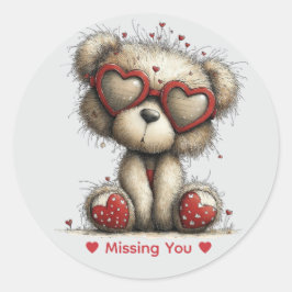 Pegatina Redonda Whimsical Watercolor Love Bear