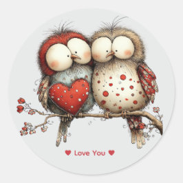 Pegatina Redonda Whimsical Watercolor Love Birds Sticker