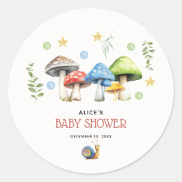 Pegatina Redonda Whimsical Watercolor Mushroom Baby Shower