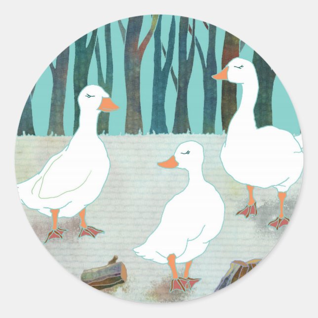 Pegatina Redonda Whimsical White Geese (Anverso)