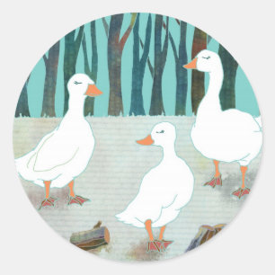 Pegatina Redonda Whimsical White Geese