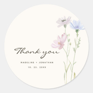 Pegatina Redonda Whimsical Wildflower Boho Beige Boda