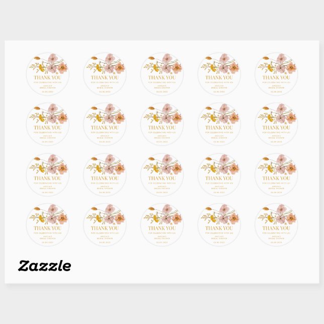 Pegatina Redonda Whimsical Wildflower Gracias Pegatinas (Hoja)