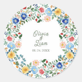 Pegatina Redonda Whimsical Wildflowers Floral Garden Wedding