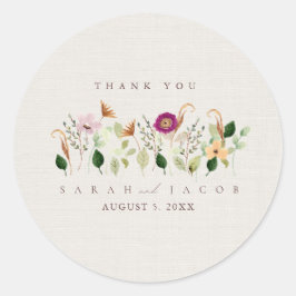 Pegatina Redonda Whimsical Wildflowers Garden Wedding