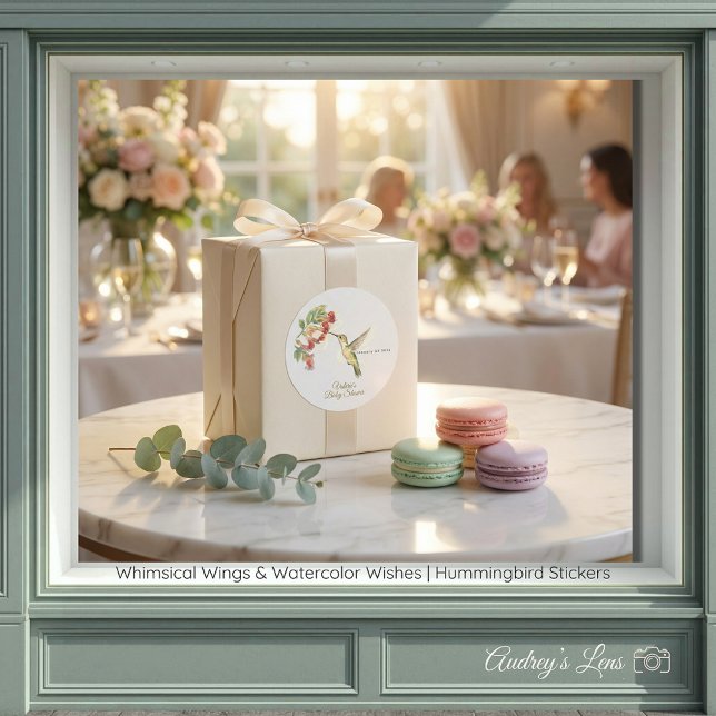 Pegatina Redonda Whimsical Wings & Watercolor Wishes | Hummingbird  (Whimsical Wings & Watercolor Wishes | Hummingbird Classic Round Sticker)