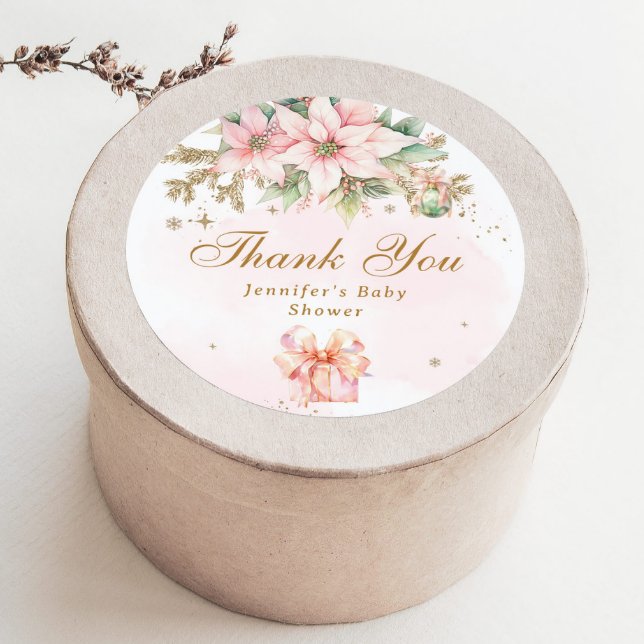 Pegatina Redonda Whimsical Winter chica baby ducha gracias (Subido por el creador)