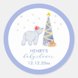 Pegatina Redonda Whimsical Winter Santa Polar Bear Baby Shower 