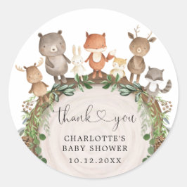 Pegatina Redonda Whimsical Woodland Animals Greenery Baby Shower