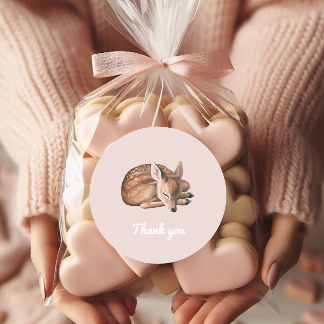 Pegatina Redonda Whimsical Woodland Deer Birday Pink Gracias (Subido por el creador)