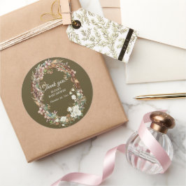 Pegatina Redonda Whimsical Woodland Floral Photo Baby Shower