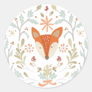 Pegatina Redonda Whimsical Woodland Fox