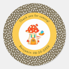 Pegatina Redonda Whimsical Woodland Toadstool Gnome House Gracias