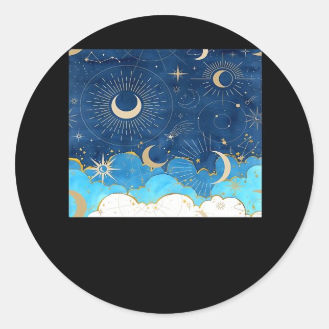 Pegatina Redonda Whimsigoth Clouds Sun Moon WitchClassic (Anverso)