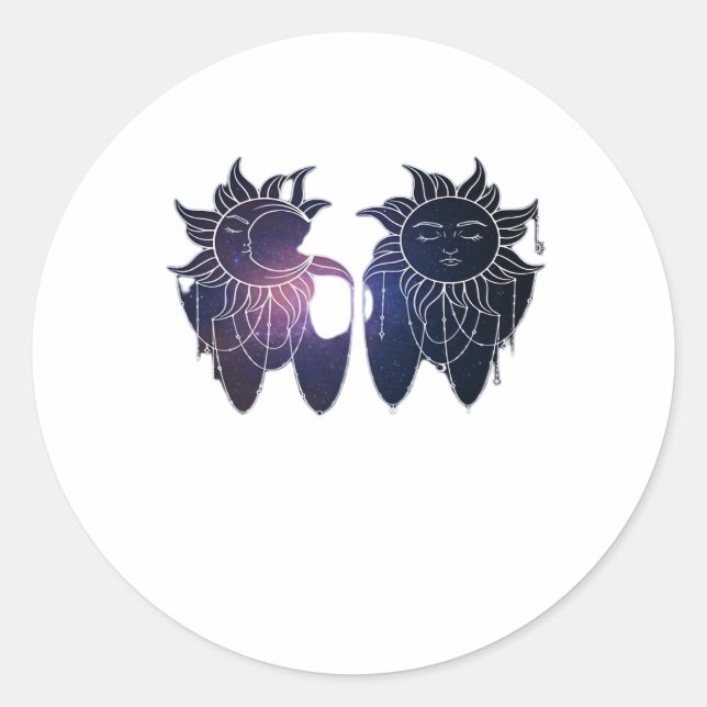Pegatina Redonda Whimsigoth Starry Night Sun Moon WitchClassic (Anverso)