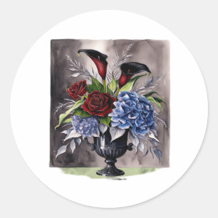 Pegatina Redonda Whimsigótico – Estética Clásica Floral Florero Gót
