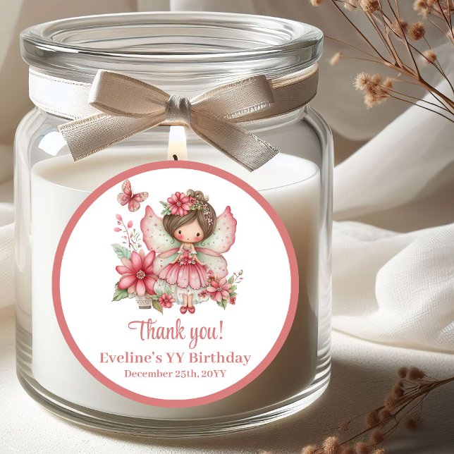 Pegatina Redonda Whimsy Cute Blush Fairy Flowers Girl Birthday  (Whimsy Cute Blush Fairy Flowers Girl Birthday Stickers)