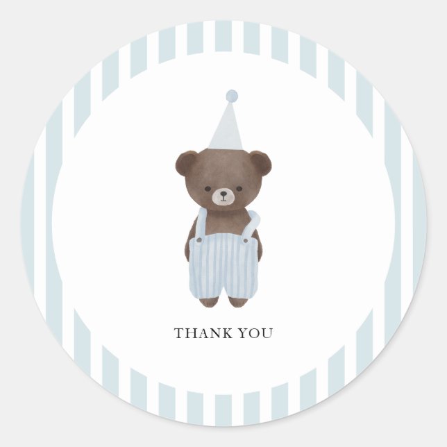 Pegatina Redonda Whimy blue teddy bear gracias (Anverso)