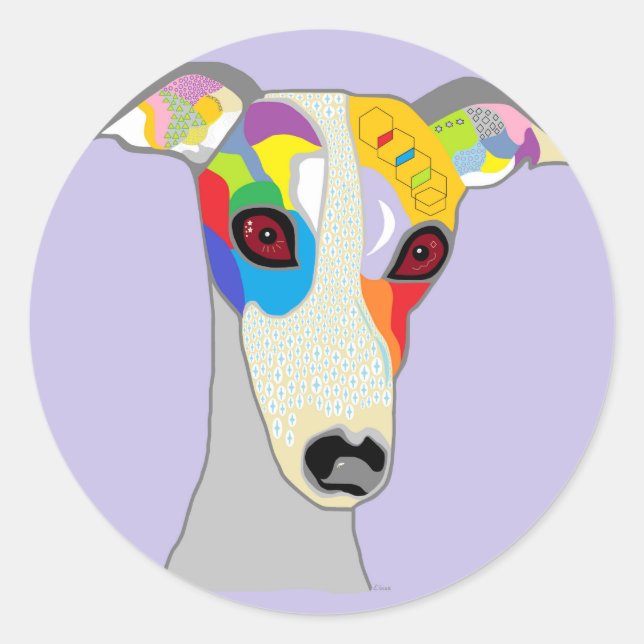 PEGATINA REDONDA WHIPPET (Anverso)