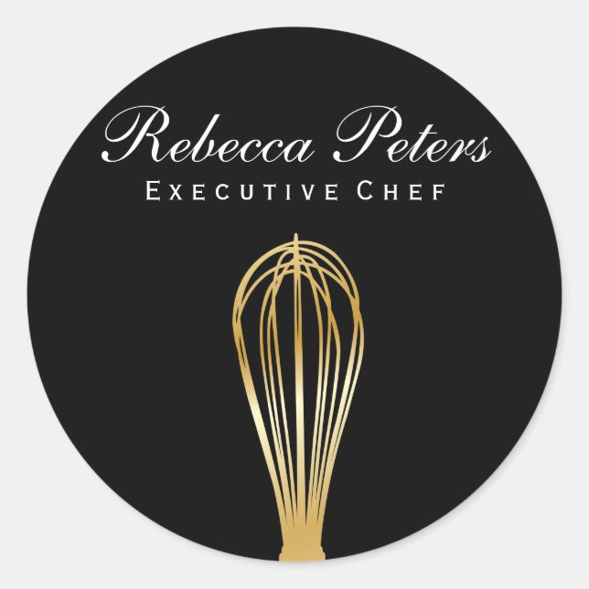 Pegatina Redonda Whisk (oro) | Maestro culinario (Anverso)