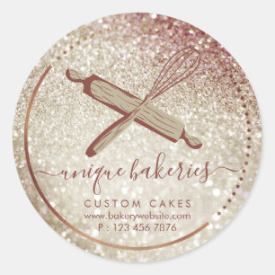 Pegatina Redonda Whisk Rolling Pin Girly Bakery Branding