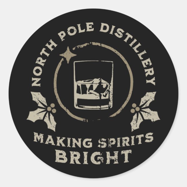 Pegatina Redonda Whiskey Bourbon Making Spirits Bright Funny Christ (Anverso)